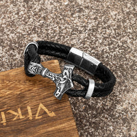 Rugged Leather/Stainless Steel Mjölnir Bracelet