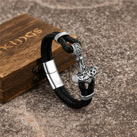 Rugged Leather/Stainless Steel Mjölnir Bracelet