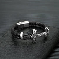 Rugged Leather/Stainless Steel Mjölnir Bracelet