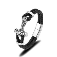 Rugged Leather/Stainless Steel Mjölnir Bracelet