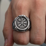 Stainless Steel Vegvisir(Viking Compass)/Ouroboros Ring