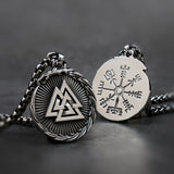 Stainless Steel Valknut/Vegvisir (Viking Compass) Necklace