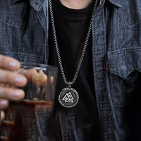 Stainless Steel Valknut/Vegvisir (Viking Compass) Necklace