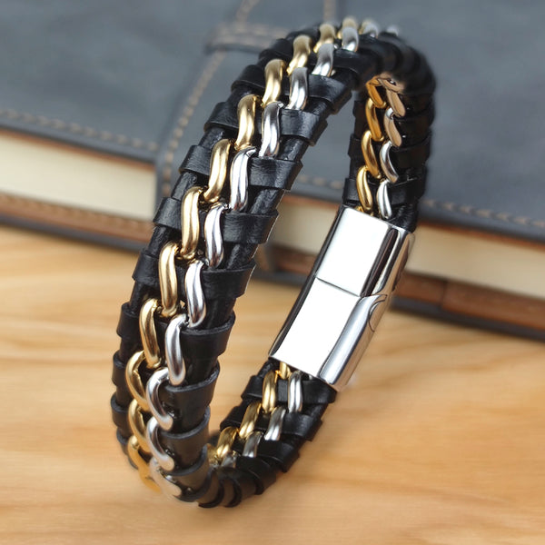 Superb Leather/Stainless Steel Bracelet