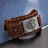 Leather Raven/Crescent Moon Wristband